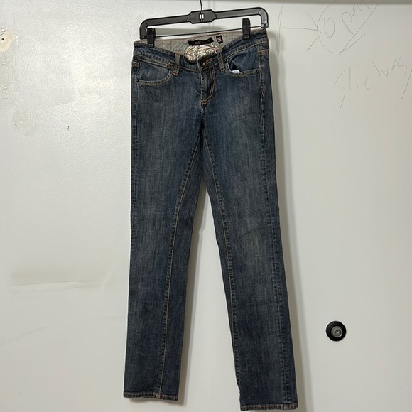 ED HARDY Medium WASH EMBEZZLED 5 POCKET SKINNY DENIM JEANS WOMEN'S SZ 28 - Picture 2 of 6